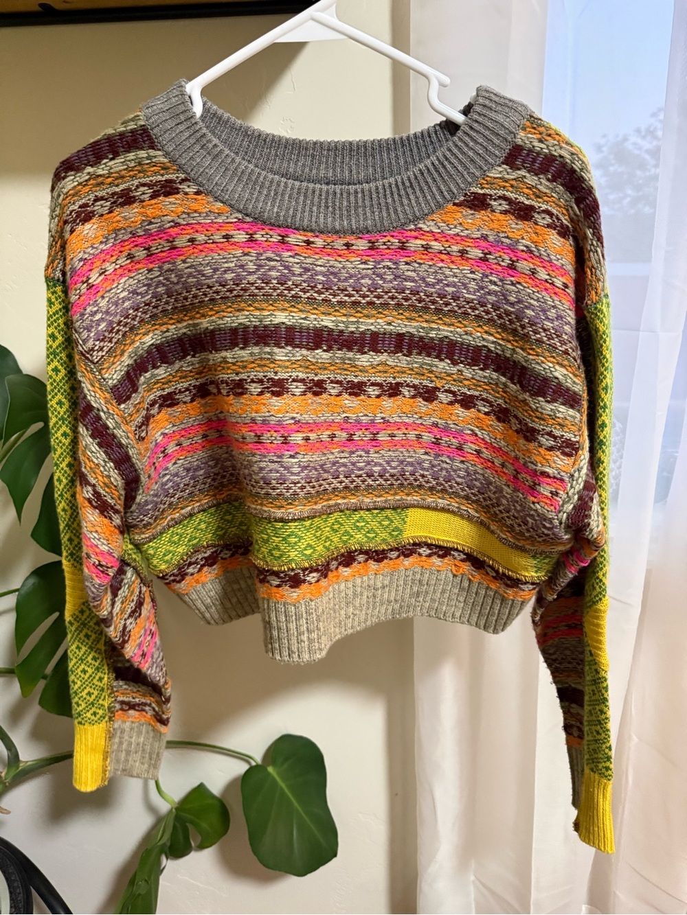 Urban Outfitters Multicolor Fair Isle Cropped Crewneck Sweater